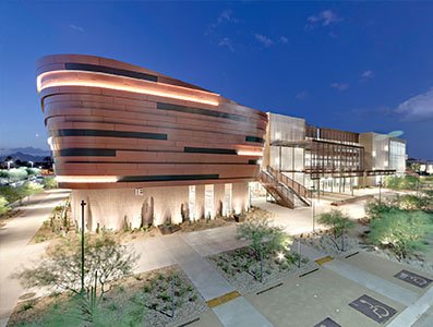 Copper-tone curved building project with aluminum composite panel
